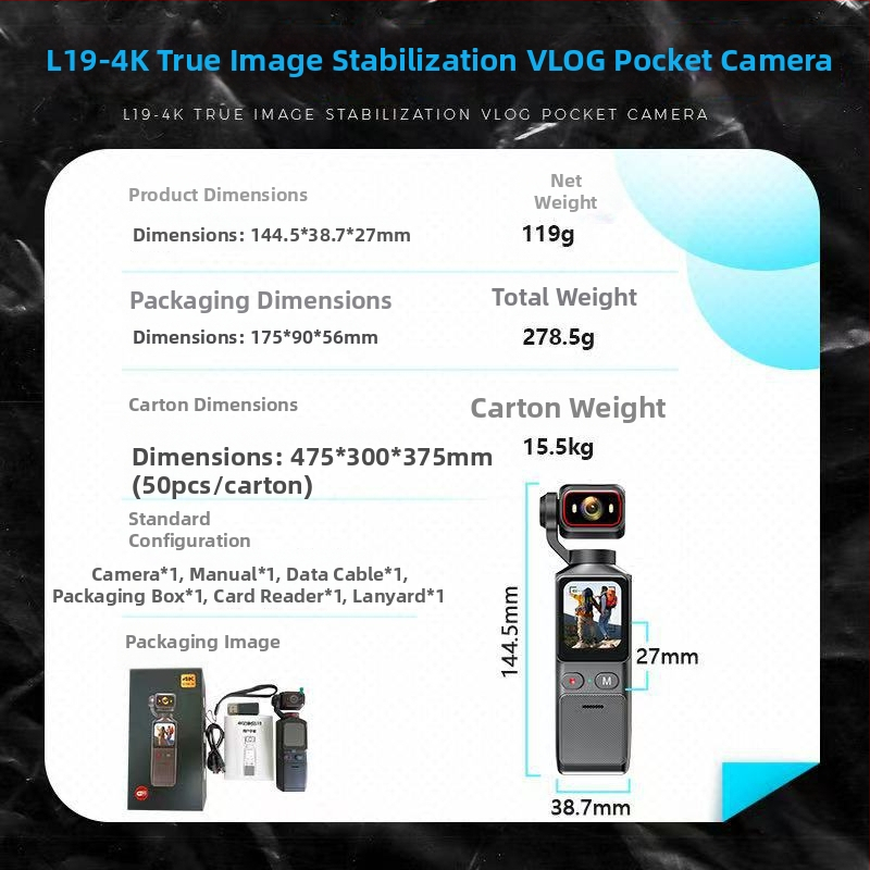 L19 akčná kamera: proti otrasom, vodeodolná a prachotesná, 4K športová kamera s 1,69 palcovým dotykovým LCD displejom a 7-hodinovou výdržou batérie