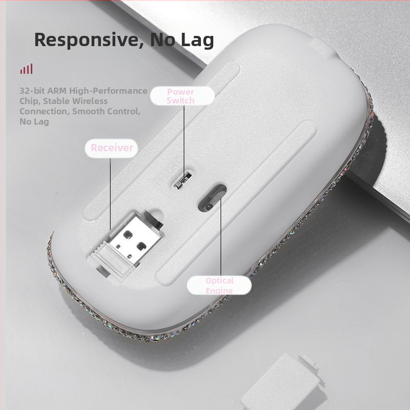 Bezdrôtová myš s diamantovým osadením, štýlový dizajn, nabíjateľná, inteligentná, univerzálna kompatibilita
