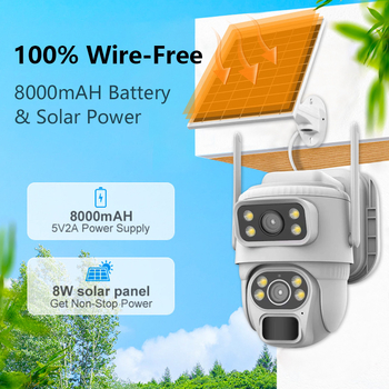 Κάμερα επιτήρησης με ηλιακή τροφοδοσία χαμηλής κατανάλωσης, WiFi/4G, διπλός φακός και διπλή οθόνη, HD, Έξυπνη (-25–60°C, 220V, ABS περίβλημα, IR εμβέλεια 10)