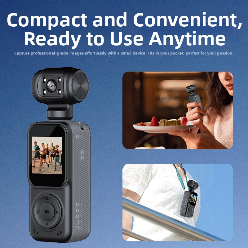 4K ručne vedená kamera pre vonkajšie športy a cyklistiku s obrazovkou, nočným videním a stabilizáciou — 140° širokouhlý objektív, 1,5" LCD, Micro SD podpora, 10h batéria, model Q5