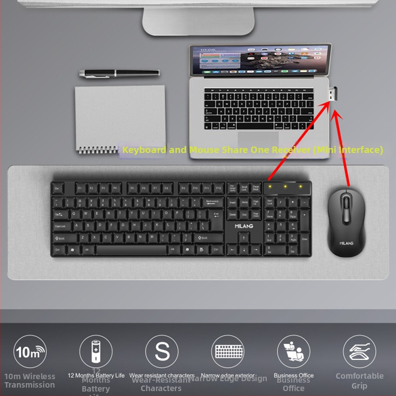 Bezdrôtový set klávesnice a myši pre domáce a kancelárske použitie — USB klaviatúra a USB myš, 1200 dpi, ergonomické, vodeodolné, batérie sú súčasťou balenia