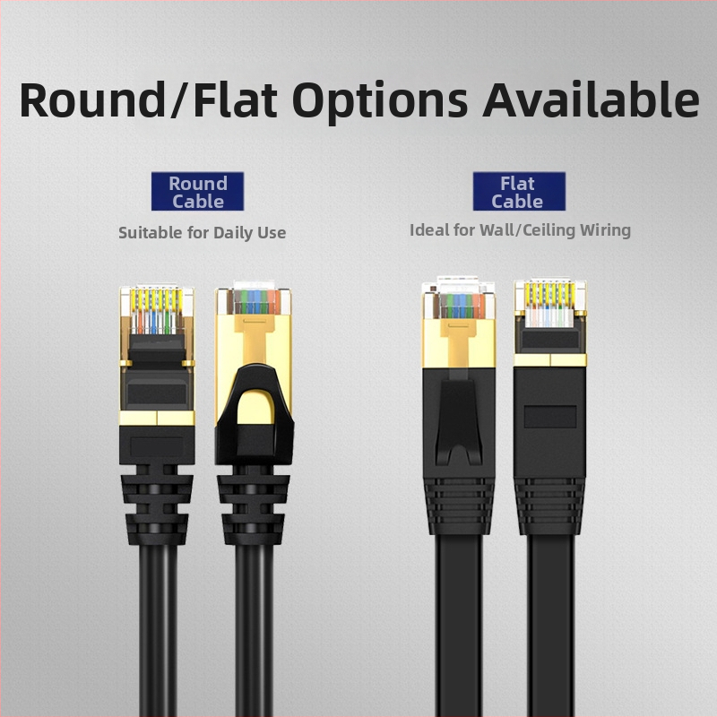 Ploški Cat7 Ethernet kabel, 10 Gbps, zaštićeni uvijeni par, RJ-45, unutarnja uporaba