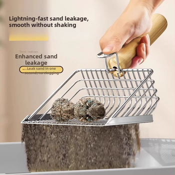 2-in-1 katės kraiko šaukštas; nerūdijančio plieno konstrukcija; plonas skylučių dizainas; dviejų funkcijų įrankis