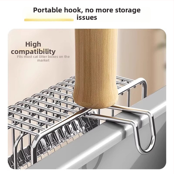 2-in-1 katės kraiko šaukštas; nerūdijančio plieno konstrukcija; plonas skylučių dizainas; dviejų funkcijų įrankis