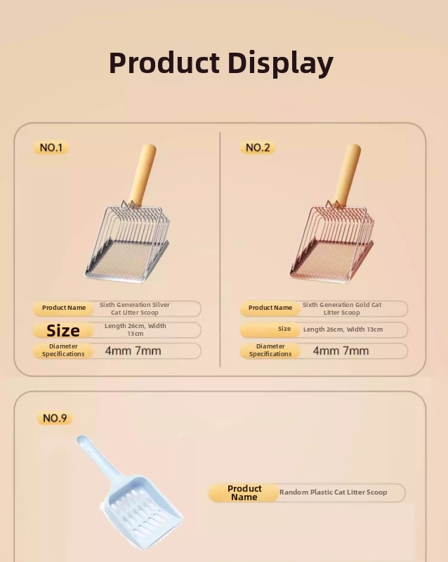 2-in-1 katės kraiko šaukštas; nerūdijančio plieno konstrukcija; plonas skylučių dizainas; dviejų funkcijų įrankis