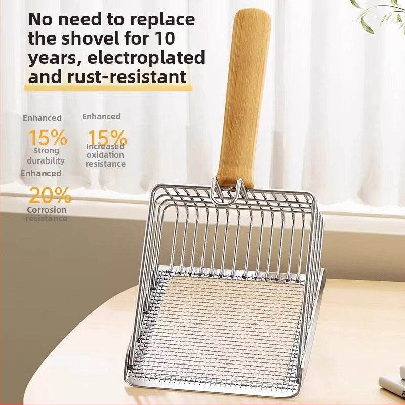 2-in-1 katės kraiko šaukštas; nerūdijančio plieno konstrukcija; plonas skylučių dizainas; dviejų funkcijų įrankis