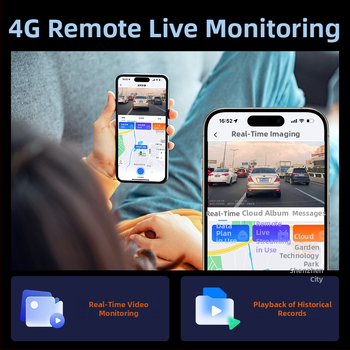 Carter 4G autós DVR elő-/hátsó kettős felvétellel, 2160p, 10 hüvelykes érintőképernyő, GPS pozicionálás