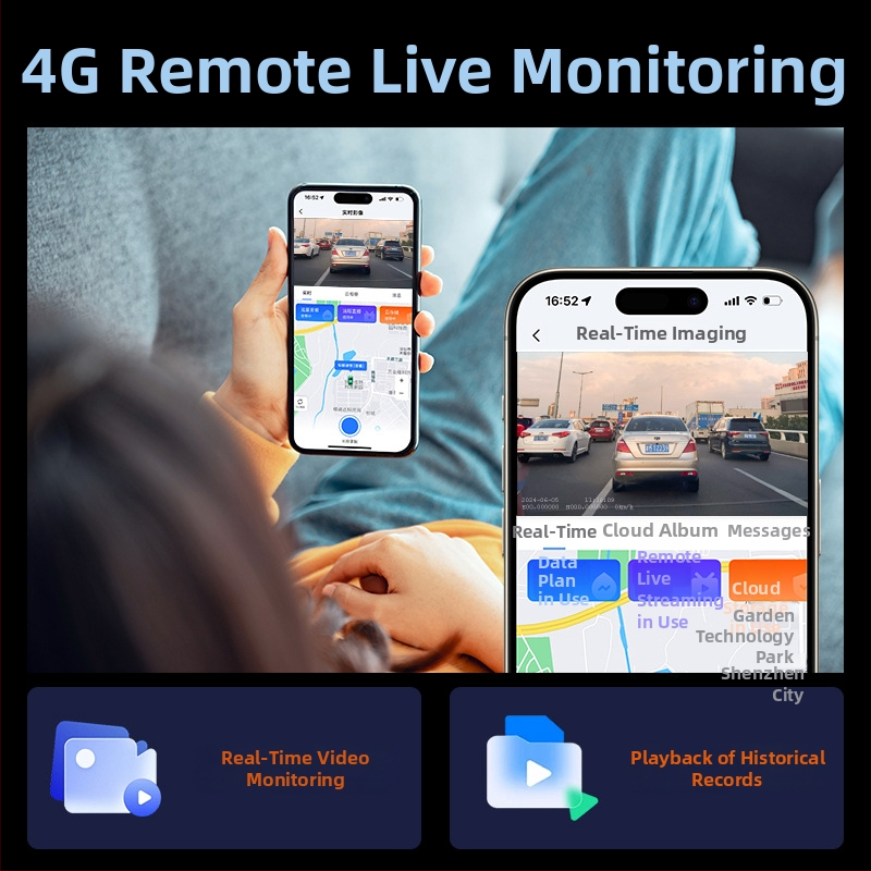 Carter 4G autós DVR elő-/hátsó kettős felvétellel, 2160p, 10 hüvelykes érintőképernyő, GPS pozicionálás