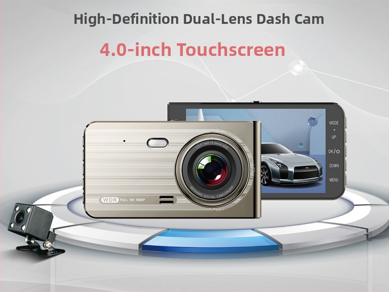 Duálny automobilový dash kamera 1080p, Wi‑Fi, dotykový displej, predný a zadný záznam, 170° široký uhol