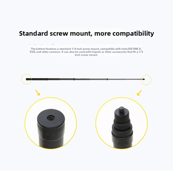 Selfie tyč z karbónových vlákien s 1/4-inch závitom, kompatibilný so športovým kamerovým adaptérom