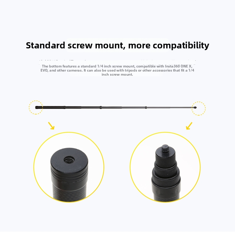 Selfie tyč z karbónových vlákien s 1/4-inch závitom, kompatibilný so športovým kamerovým adaptérom
