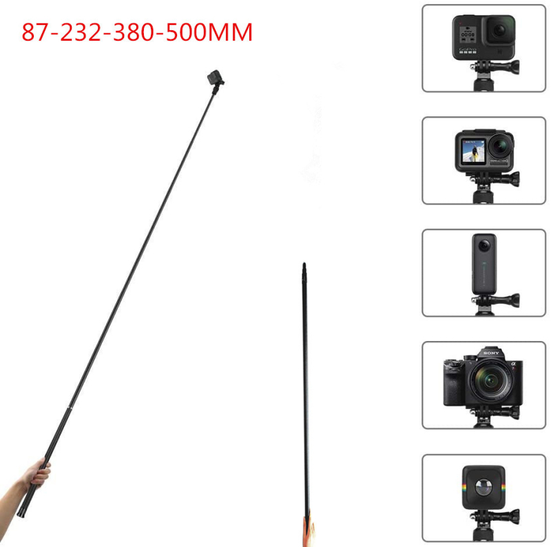 Selfie tyč z karbónových vlákien s 1/4-inch závitom, kompatibilný so športovým kamerovým adaptérom