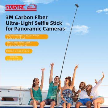 Anglies pluošto selfie lazda Insta360 X5, GoPro, DJI Action; 7 dalių, itin lengvas dizainas; Modelis ST-15020030; Maksimali apkrova iki 2 kg