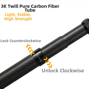 Anglies pluošto selfie lazda Insta360 X5, GoPro, DJI Action; 7 dalių, itin lengvas dizainas; Modelis ST-15020030; Maksimali apkrova iki 2 kg