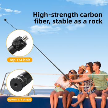 Anglies pluošto selfie lazda Insta360 X5, GoPro, DJI Action; 7 dalių, itin lengvas dizainas; Modelis ST-15020030; Maksimali apkrova iki 2 kg