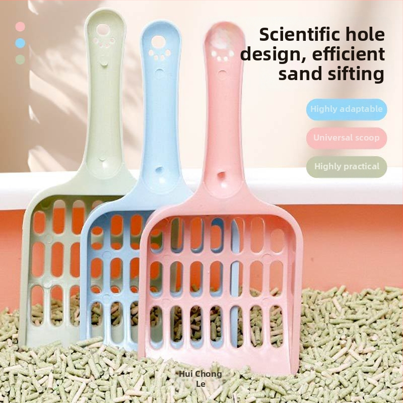 Lopatica za mačji izmet s dugim drškom, ojačani dizajn, velike rupe, plastična