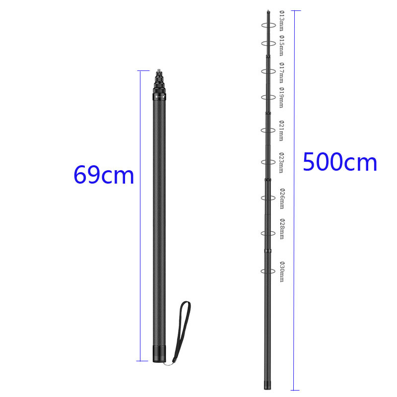 Karbonska teleskopska šipka za ručno snimanje, 9 sekcija, nosivost 2–5 kg, kompatibilno s DJI Action 5 i GoPro