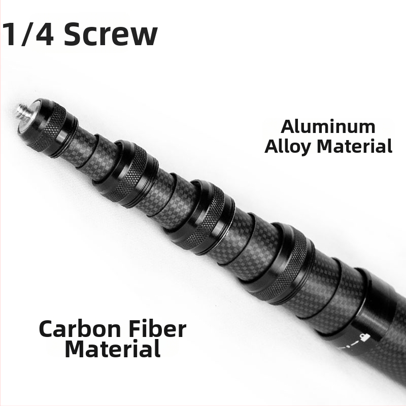 Oglekļa šķiedras teleskopiskais pagarinājuma stienis rokai fotografēšanai, 9 sadaļas, maksimālais slogs 2–5 kg, saderīgs ar DJI Action 5 un GoPro