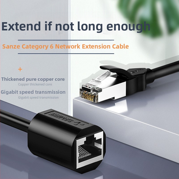 RJ45 Cat6 Ethernet predlžovací kábel, samec-samička konektor, čistý meďový vodič, Gigabitová rýchlosť