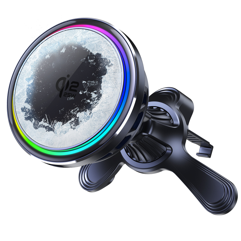 Suport auto Qi2 încărcător wireless, 15W max, intrare Type-C 5V-3A/9V-3A/12V-2.5A, aliaj de aluminiu