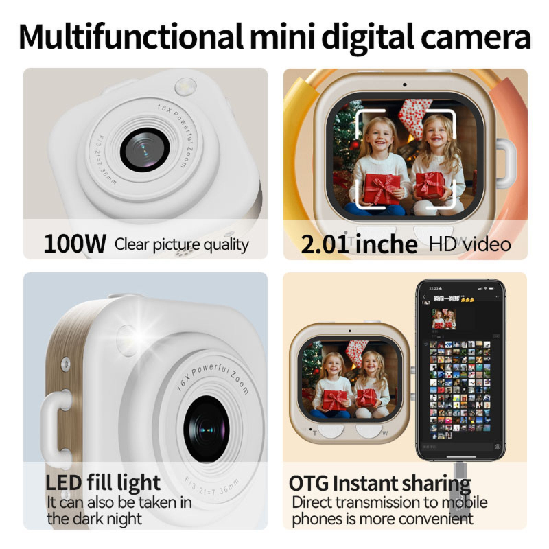 Camera mini pentru copii Strawberry Bear, cu ecran LCD de 2,3 inch, fotografie și înregistrare video programate, 5–12 MP, card TF, fotografiere în rafală