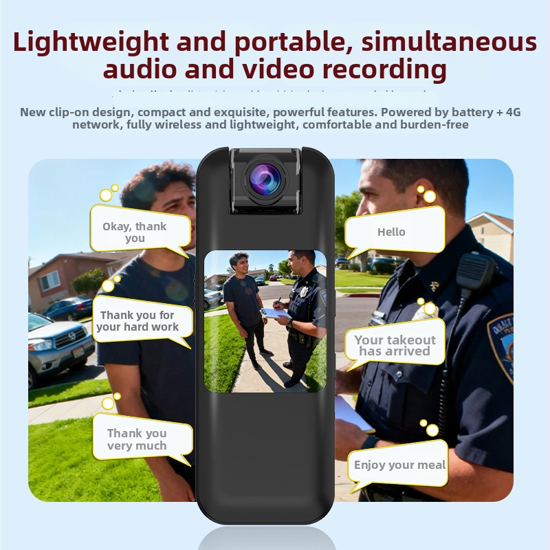 Prijenosni videorekorder s 1,3-inčnim LCD-om, 4G udaljeno video pozivanje, kamera na tijelu sa stražnjim klipom, 1080p, noćni vid, snimanje preko Wi‑Fi