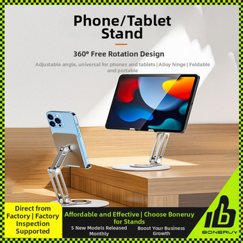 BONERUY držač za telefon i tablet — 360° rotirajući, sklopivi, aluminijska legura + metalna baza