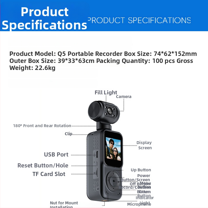 Q5 Prenosná vonkajšia športová kamera s 1,5 LCD displejom, 2MP, TF karta, výdrž batérie 5–6 hodín