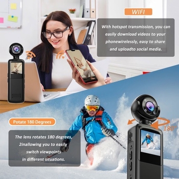 V6WiFi Prenosna 1080P WiFi Ručna Kamera sa Klipom, 1.5 inch LCD, TF kartica, 1–5 MP senzor, ABS kućište, trajanje baterije 1–3 sati