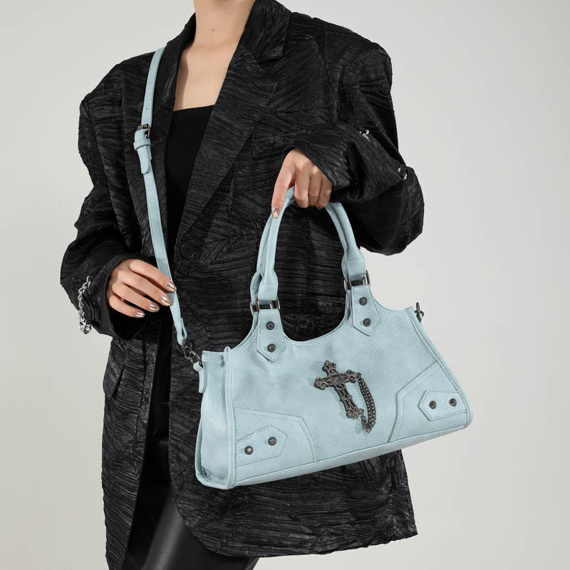 Ženska PU motociklistička torba preko ramena, baguette stil, horizontalni kvadratni oblik, džep na zatvarač, zimsko izdanje 2025