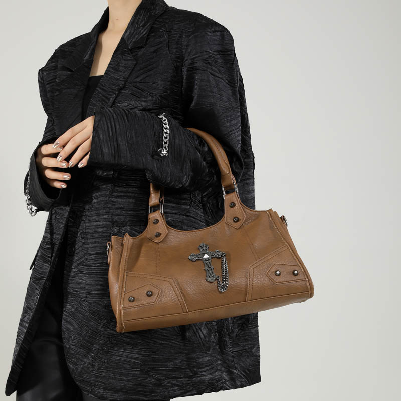 Ženska PU motociklistička torba preko ramena, baguette stil, horizontalni kvadratni oblik, džep na zatvarač, zimsko izdanje 2025