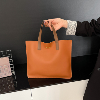 PU tote krepšys, gatvės mados stilius, horizontalaus kvadrato formos, sintetinės odos įdaila, atvira viršuje