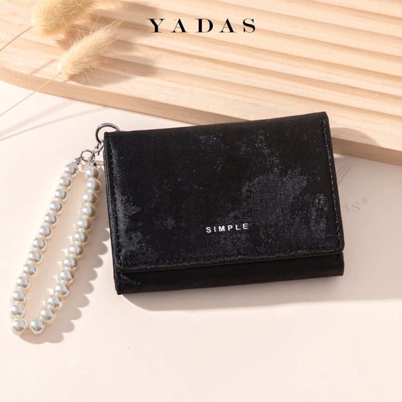 Držač kartica s perlom – prenosni luksuzni ženski novčanik, PU materijal, brend Yadas, stil: zrela žena, uzorak: jednobojan, podstava: poliester