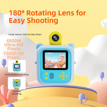 D2 Polaroid Laste Digitaalne Kaamera Pöörleva Objektiiviga ja Fotode Prindiga Mini | 48 MP sensor | 2.4" IPS-ekraan | TF-kaart | ABS-korpus | 1300 mAh aku