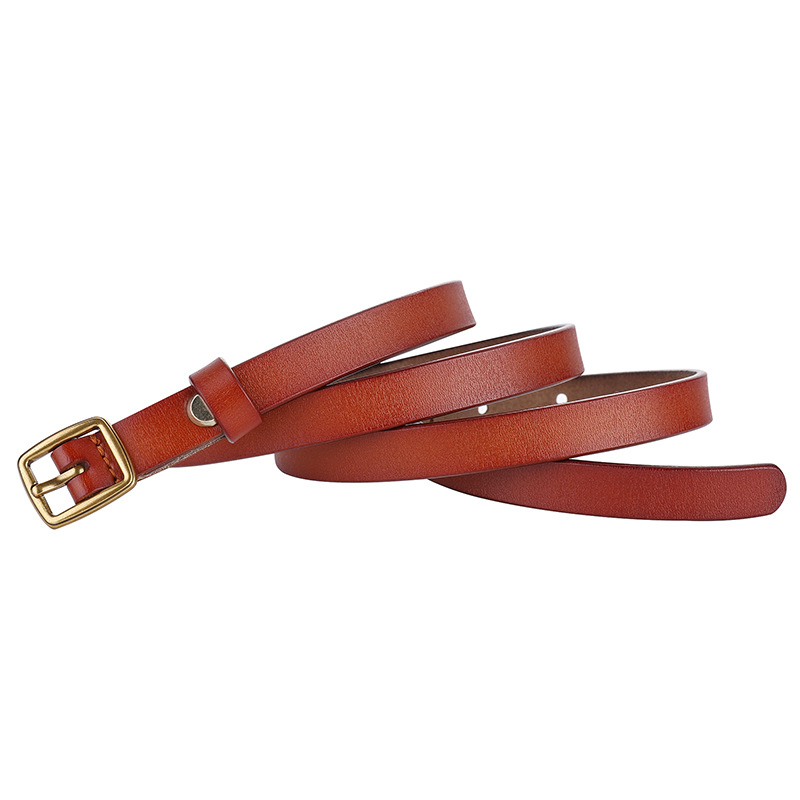 Sieviešu ādas josta – retro stils, plāna, divslāņu govs āda, sprādze no sakaļķa, japāņu aizvērums