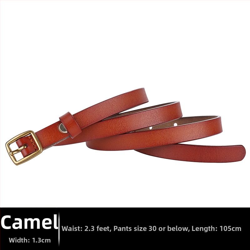 Sieviešu ādas josta – retro stils, plāna, divslāņu govs āda, sprādze no sakaļķa, japāņu aizvērums