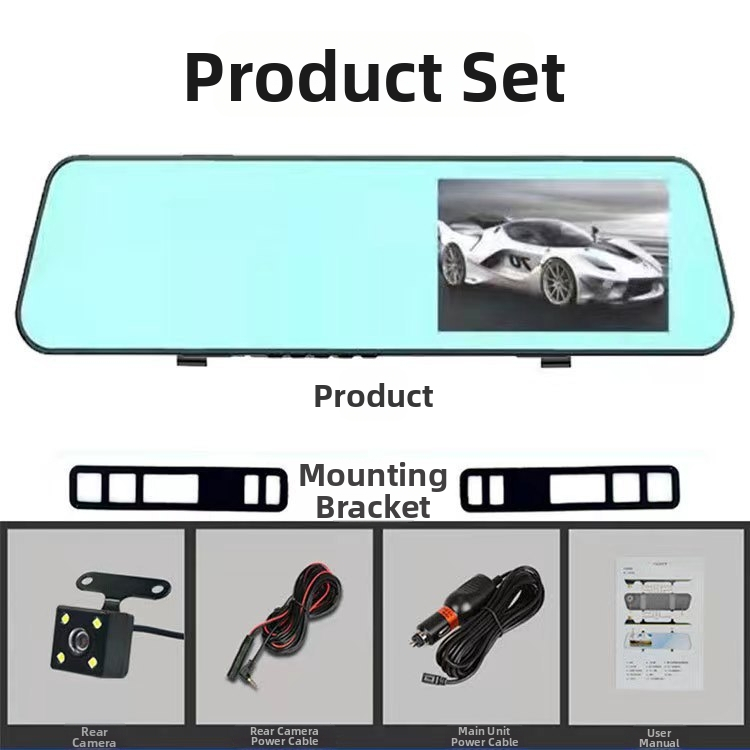 H8 spätné zrkadlo dash cam s predným a zadným záznamom, HD 720p, 140° uhol záberu, 4,2 palcový displej, WiFi