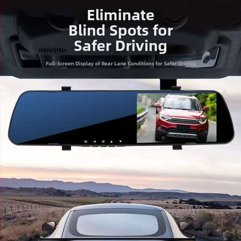 H8 spätné zrkadlo dash cam s predným a zadným záznamom, HD 720p, 140° uhol záberu, 4,2 palcový displej, WiFi