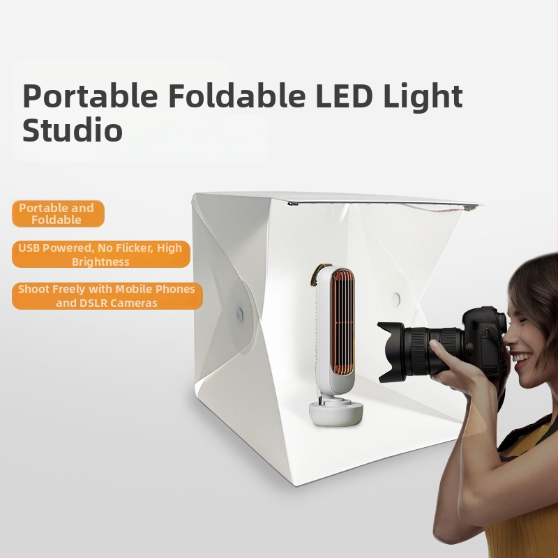 Kompaktiškas studijos softbox su LED apšvietimu, USB maitinimu ir ekologiško plastiko korpusu asmeninei fotografijai
