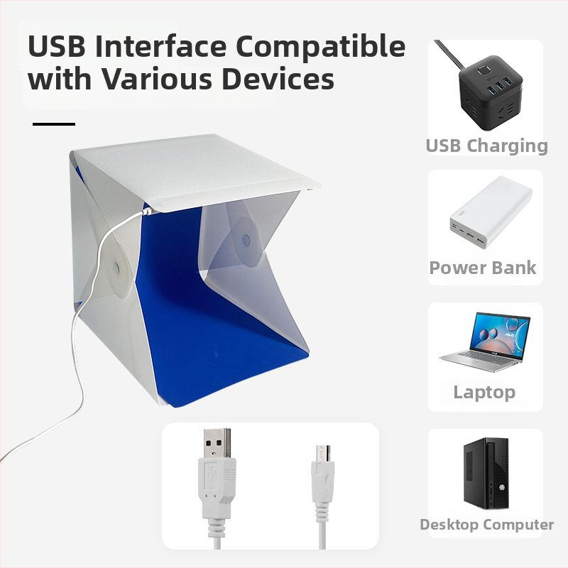 Kompaktne stuudio softbox LED-valgustusega, USB-toitega, keskkonnasõbralik plastikust korpus isiklikuks fotografeerimiseks