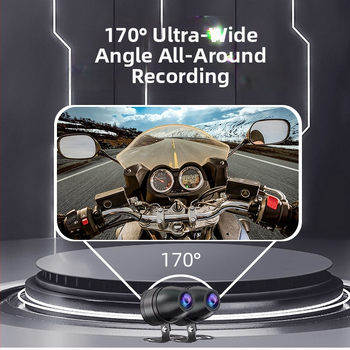 Motocikla CarPlay ierakstīšanas kamera ar priekšējo un aizmugurējo ierakstu — Modeļa P-528Z, 170° skata leņķis, 5MP, 64GB atmiņa, stiprinājums uz stūres