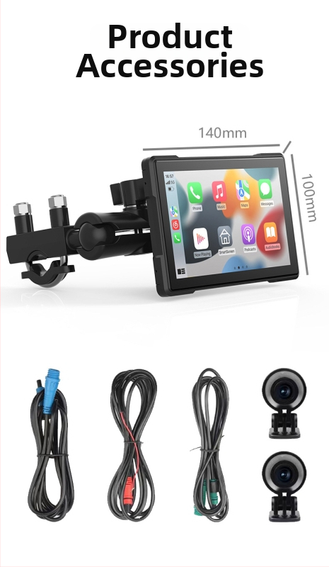 Motocikla CarPlay ierakstīšanas kamera ar priekšējo un aizmugurējo ierakstu — Modeļa P-528Z, 170° skata leņķis, 5MP, 64GB atmiņa, stiprinājums uz stūres