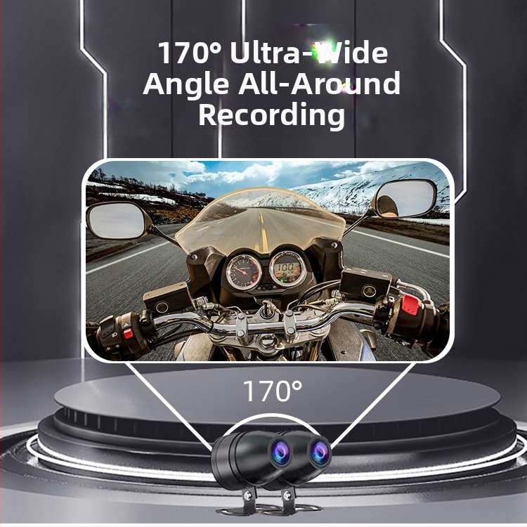 Motocikla CarPlay ierakstīšanas kamera ar priekšējo un aizmugurējo ierakstu — Modeļa P-528Z, 170° skata leņķis, 5MP, 64GB atmiņa, stiprinājums uz stūres