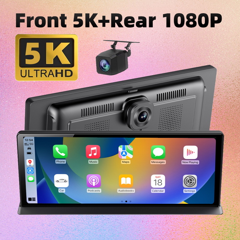 Регистратор за централна конзола със CarPlay и Android Auto, екранна проекция, двойно заснемане отпред и отзад, 2160P видео, 170° зрителен ъгъл