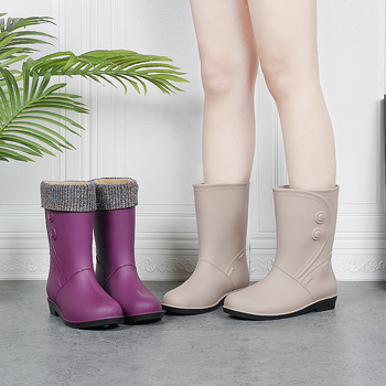 Ženske kišne čizme s fleecem podstavom, srednje visoke, vodootporne i protuklizne