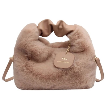 Pliš Crossbody torbica — gradski jednostavan stil, uspravni kvadratni oblik, zatvaranje na zip, podstava od sintetičke kože, jedan remen preko ramena