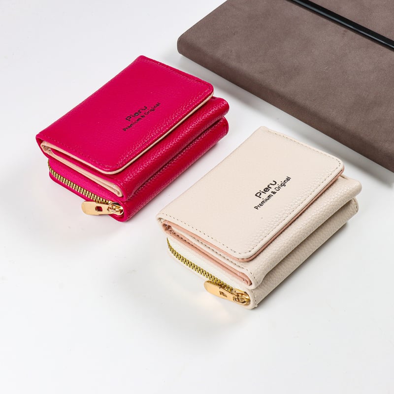 Női rövid pénztárca cipzárral, 3 rekesz, PU bőr, PU bélés, városi egyszerű stílus, Pieru, nyár 2024