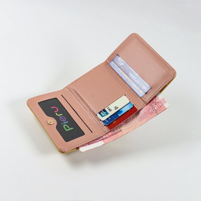 Női rövid pénztárca cipzárral, 3 rekesz, PU bőr, PU bélés, városi egyszerű stílus, Pieru, nyár 2024