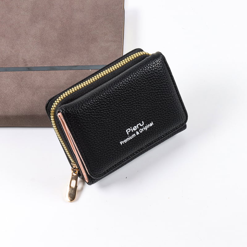 Női rövid pénztárca cipzárral, 3 rekesz, PU bőr, PU bélés, városi egyszerű stílus, Pieru, nyár 2024