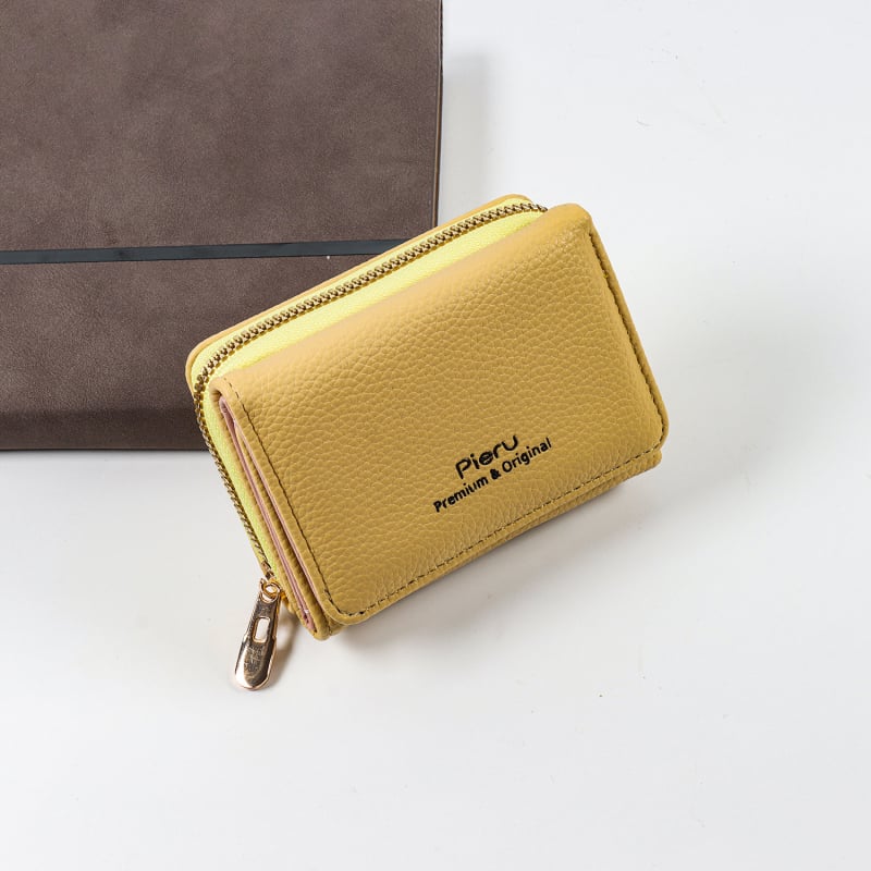 Női rövid pénztárca cipzárral, 3 rekesz, PU bőr, PU bélés, városi egyszerű stílus, Pieru, nyár 2024